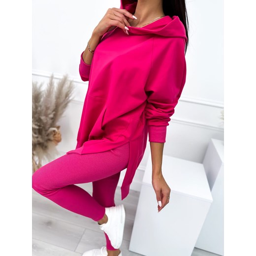 Różowy Komplet Bluza Oversize + Legginsy Modnakiecka.pl Uniwersalny ModnaKiecka.pl