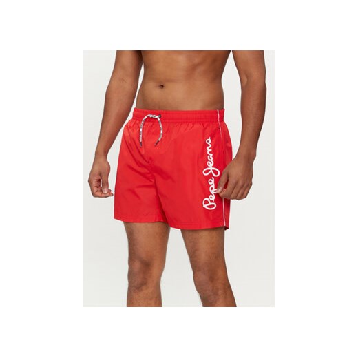 Pepe Jeans Szorty kąpielowe Logo Swimshort PMB10393 Czerwony Regular Fit ze sklepu MODIVO w kategorii Kąpielówki - zdjęcie 169635360