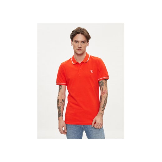 Calvin Klein Jeans Polo J30J315603 Czerwony Slim Fit ze sklepu MODIVO w kategorii T-shirty męskie - zdjęcie 169635580