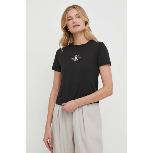 Calvin Klein Jeans t-shirt bawełniany damski kolor czarny ze sklepu ANSWEAR.com w kategorii Bluzki damskie - zdjęcie 169637811