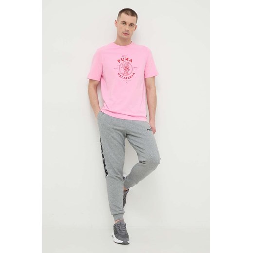 T-shirt męski Puma różowy z krótkim rękawem 