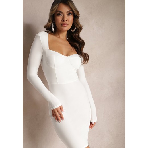 Biała Mini Sukienka Dopasowana z Usztywnianym Kwadratowym Dekoltem Olimpidia ze sklepu Renee odzież w kategorii Sukienki - zdjęcie 169641031