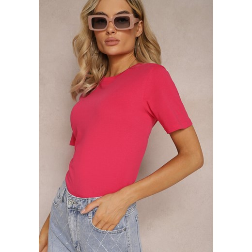 Różowy Klasyczny T-shirt z Bawełny Knautia ze sklepu Renee odzież w kategorii Bluzki damskie - zdjęcie 169641231