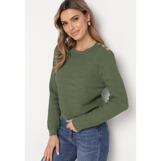 Zielony Klasyczny Sweter z Napami Tavai ze sklepu Born2be Odzież w kategorii Swetry damskie - zdjęcie 169646180