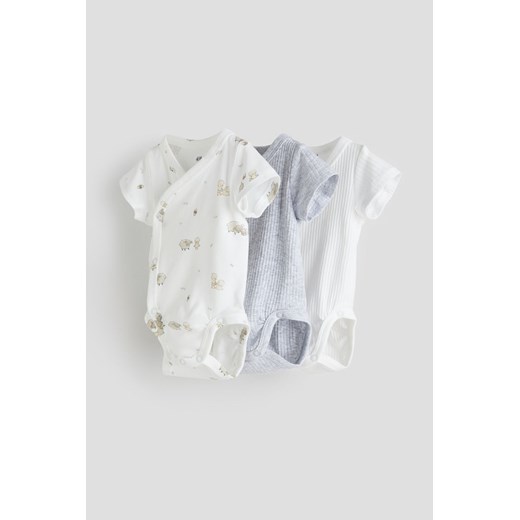 H & M - Kopertowe body 3-pak - Biały ze sklepu H&M w kategorii Body niemowlęce - zdjęcie 169648104