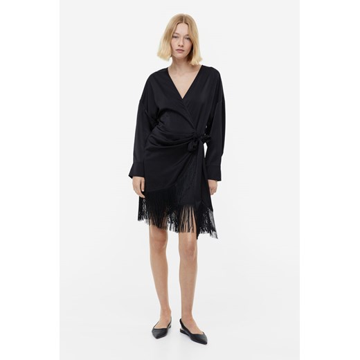 H & M - Satynowa sukienka kopertowa - Czarny ze sklepu H&M w kategorii Sukienki - zdjęcie 169648141