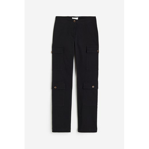 H & M - Spodnie cargo z bawełnianego diagonalu - Czarny ze sklepu H&M w kategorii Spodnie damskie - zdjęcie 169648564