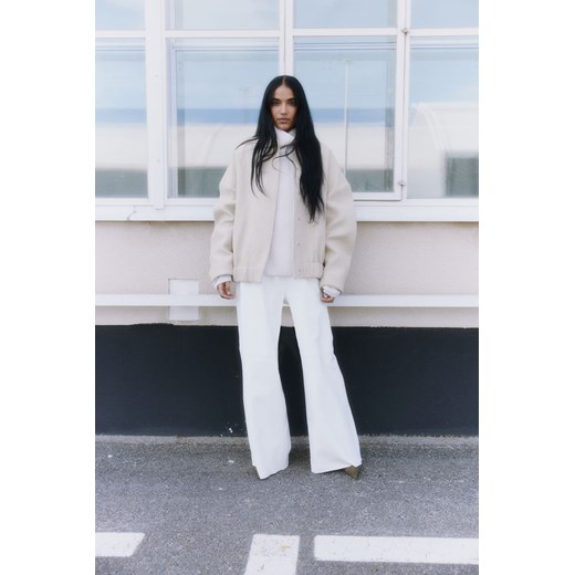 H & M - Kurtka bomberka oversize z wełną - Beżowy H & M L H&M