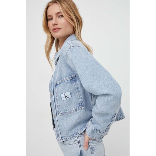 Calvin Klein Jeans kurtka jeansowa damska kolor niebieski przejściowa oversize ze sklepu ANSWEAR.com w kategorii Kurtki damskie - zdjęcie 169649894