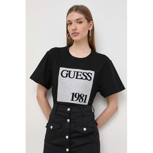 Guess t-shirt bawełniany damski kolor czarny W4GI16 I3Z14 ze sklepu ANSWEAR.com w kategorii Bluzki damskie - zdjęcie 169650572