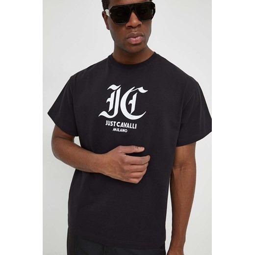Just Cavalli t-shirt bawełniany męski kolor czarny z nadrukiem 76OAHG00 CJ318 ze sklepu ANSWEAR.com w kategorii T-shirty męskie - zdjęcie 169650622