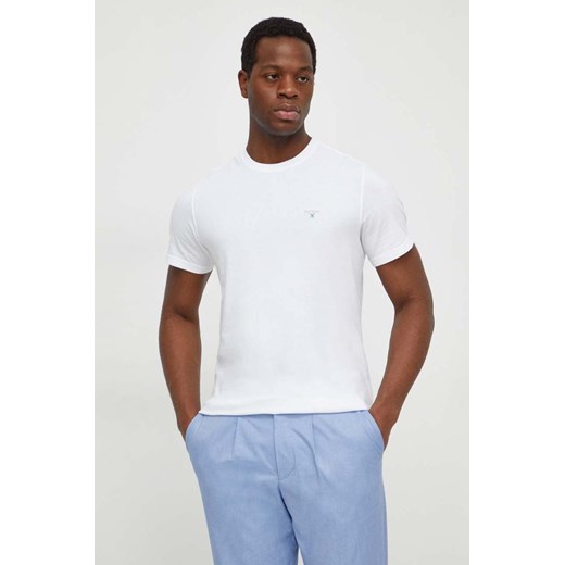 Barbour t-shirt bawełniany męski kolor biały gładki MTS0670 ze sklepu ANSWEAR.com w kategorii T-shirty męskie - zdjęcie 169650651