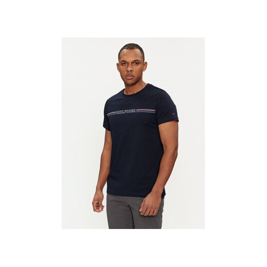 Tommy Hilfiger T-Shirt Stripe Chest MW0MW34428 Granatowy Slim Fit ze sklepu MODIVO w kategorii T-shirty męskie - zdjęcie 169657972