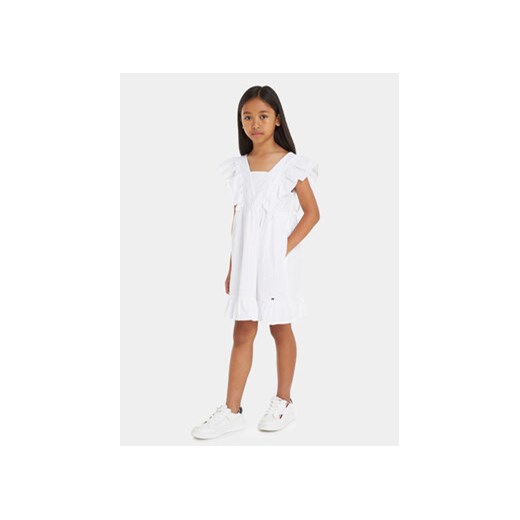 Tommy Hilfiger Sukienka letnia Gingham KG0KG07930 M Biały Relaxed Fit ze sklepu MODIVO w kategorii Sukienki dziewczęce - zdjęcie 169658280