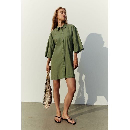 H & M - Szmizjerka z domieszką lnu - Zielony ze sklepu H&M w kategorii Sukienki - zdjęcie 169675074