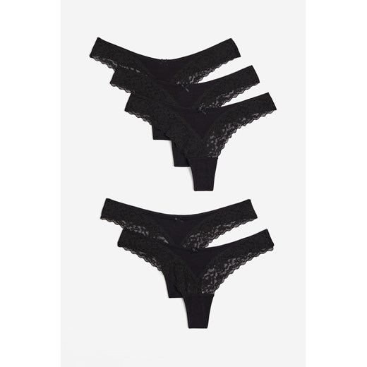 H & M - Koronkowe figi thong 5-pak - Czarny ze sklepu H&M w kategorii Majtki damskie - zdjęcie 169675102