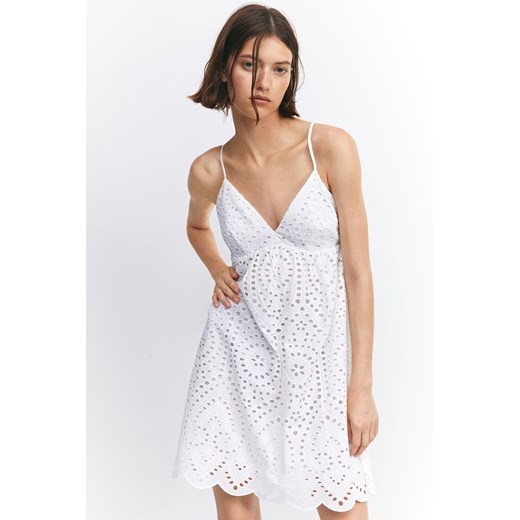 H & M - Sukienka z haftem angielskim - Biały H & M S H&M