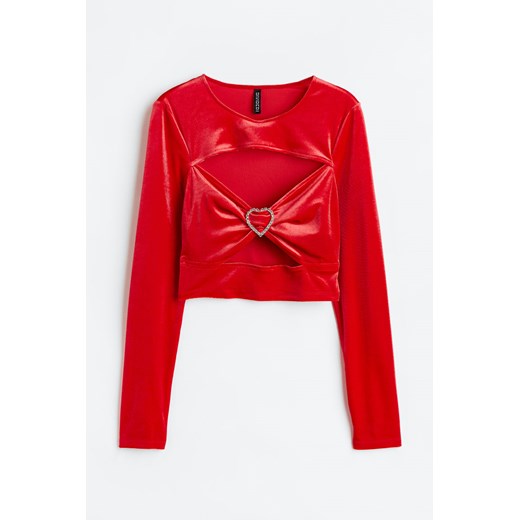 H & M - Welurowy top z wycięciem - Czerwony ze sklepu H&M w kategorii Bluzki damskie - zdjęcie 169675752