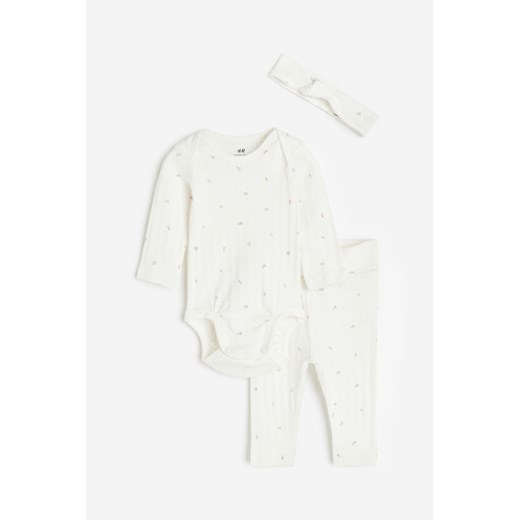 H & M - Bawełniany komplet 3-częściowy - Biały ze sklepu H&M w kategorii Komplety niemowlęce - zdjęcie 169675961