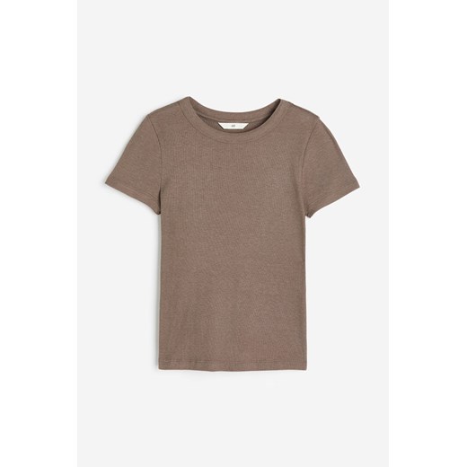 H & M - Prążkowany T-shirt z domieszką modalu - Brązowy H & M XXL H&M
