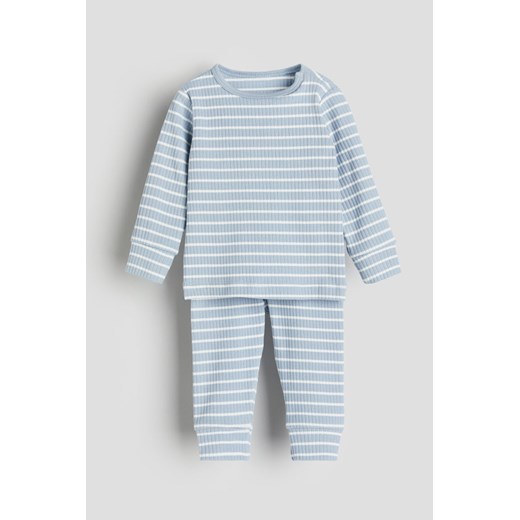 H & M - Bawełniany komplet w prążki - Niebieski ze sklepu H&M w kategorii Komplety niemowlęce - zdjęcie 169676053
