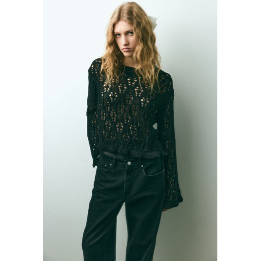 H & M - Ażurowy sweter z falbankami - Czarny ze sklepu H&M w kategorii Swetry damskie - zdjęcie 169676113