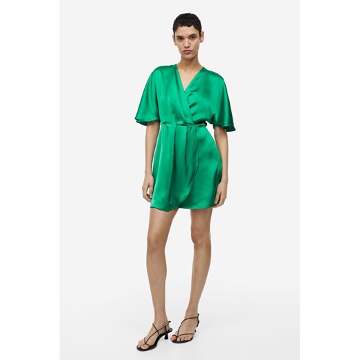H & M - Satynowa sukienka kopertowa - Zielony ze sklepu H&M w kategorii Sukienki - zdjęcie 169676144