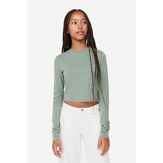 H & M - Dżersejowy top z długim rękawem - Zielony ze sklepu H&M w kategorii Bluzki dziewczęce - zdjęcie 169676524
