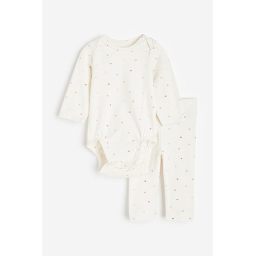 H & M - Komplet z bawełnianego dżerseju 2-częściowy - Biały ze sklepu H&M w kategorii Komplety niemowlęce - zdjęcie 169676611