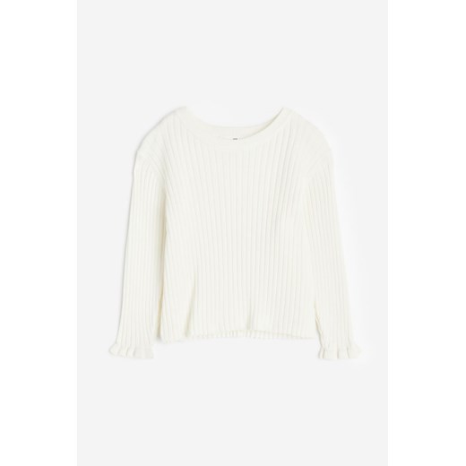 H & M - Sweter o splocie w prążki - Biały ze sklepu H&M w kategorii Swetry dziewczęce - zdjęcie 169676612