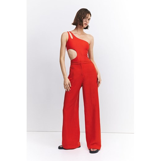 H & M - Szerokie spodnie z domieszką lnu - Czerwony ze sklepu H&M w kategorii Spodnie damskie - zdjęcie 169676671