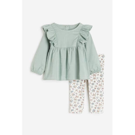 H & M - Komplet 2-częściowy z bluzką i legginsami - Zielony ze sklepu H&M w kategorii Komplety niemowlęce - zdjęcie 169676810