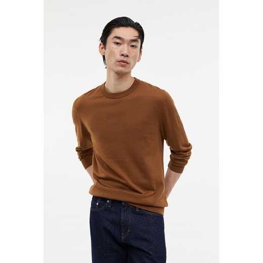 H & M - Sweter z wełny merynosowej Slim Fit - Beżowy ze sklepu H&M w kategorii Swetry męskie - zdjęcie 169677164