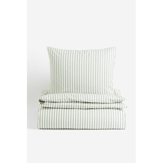 H & M - Komplet bawełnianej pościeli pojedynczej - Zielony H & M 140x200 80x80 H&M
