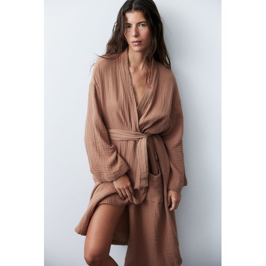 H & M - Muślinowy szlafrok - Beżowy H & M XL H&M