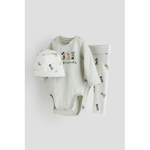H & M - Dżersejowy komplet 3-częściowy - Zielony ze sklepu H&M w kategorii Komplety niemowlęce - zdjęcie 169678044
