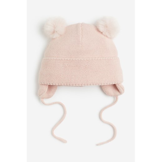H & M - Ocieplana dzianinowa czapka z nausznikami - Różowy ze sklepu H&M w kategorii Czapki dziecięce - zdjęcie 169678092