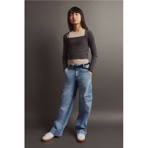 H & M - Dżinsy cargo Wide Leg Loose Fit - Niebieski ze sklepu H&M w kategorii Spodnie dziewczęce - zdjęcie 169678720