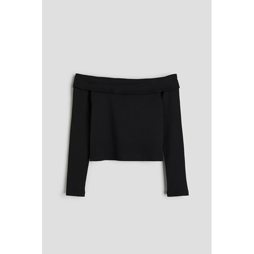 H & M - Prążkowany top z odkrytymi ramionami - Czarny ze sklepu H&M w kategorii Bluzki dziewczęce - zdjęcie 169678964