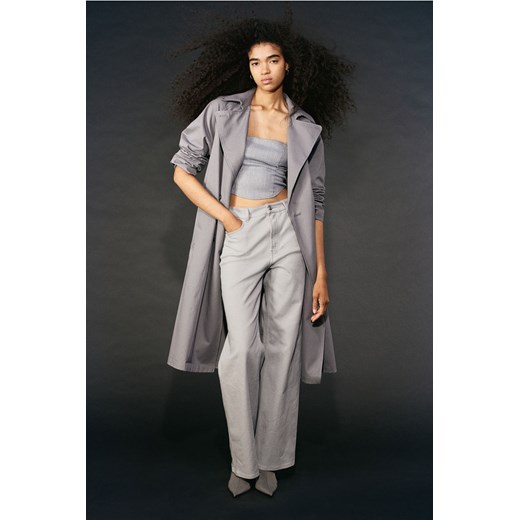 H & M - Szerokie spodnie z diagonalu - Szary ze sklepu H&M w kategorii Spodnie damskie - zdjęcie 169679133