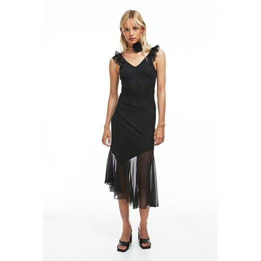 H & M - Frill-trimmed mesh dress - Czarny ze sklepu H&M w kategorii Sukienki - zdjęcie 169679294