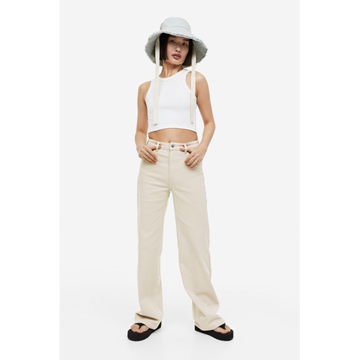H & M - Szerokie spodnie z diagonalu - Beżowy ze sklepu H&M w kategorii Spodnie damskie - zdjęcie 169679700