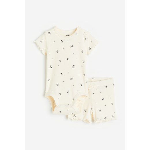 H & M - Bawełniany komplet w prążki 2-częściowy - Biały ze sklepu H&M w kategorii Komplety niemowlęce - zdjęcie 169679784