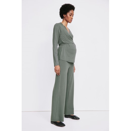 H & M - MAMA Dżersejowe spodnie Before & After - Zielony ze sklepu H&M w kategorii Spodnie ciążowe - zdjęcie 169679884