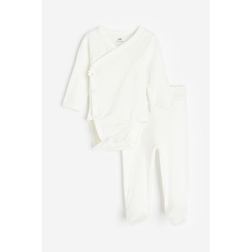 H & M - Bawełniany komplet 2-częściowy - Biały ze sklepu H&M w kategorii Komplety niemowlęce - zdjęcie 169680010