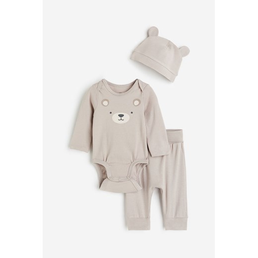 H & M - Bawełniany komplet 3-częściowy - Brązowy ze sklepu H&M w kategorii Komplety niemowlęce - zdjęcie 169680233
