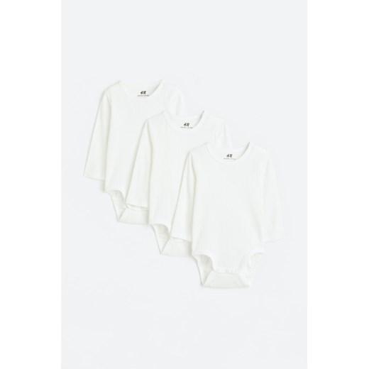 H & M - Body w prążki 3-pak - Biały ze sklepu H&M w kategorii Body niemowlęce - zdjęcie 169680752
