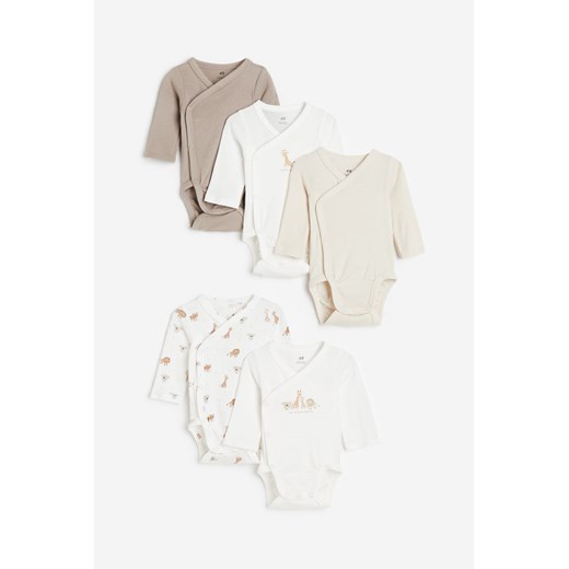 H & M - Kopertowe body 5-pak - Biały ze sklepu H&M w kategorii Body niemowlęce - zdjęcie 169680942