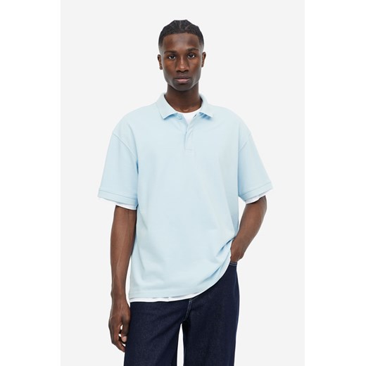 H & M - Top polo z piki Relaxed Fit - Niebieski H & M M H&M
