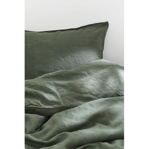 H & M - Komplet lnianej pościeli pojedynczej - Zielony ze sklepu H&M w kategorii Pościele - zdjęcie 169681063